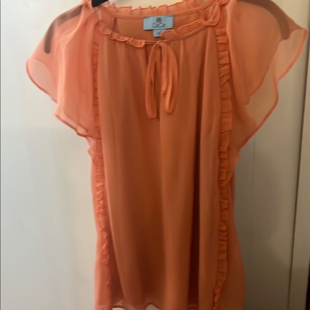 CeCe Flutter Sleeve Orange Blouse with Ruffled Tie Front
